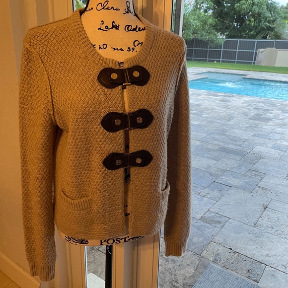 Cardigan sweater. Color: Tan - Picture 2 of 5